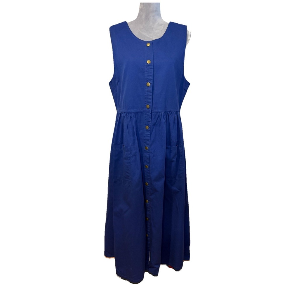 Vtg 90s FADS Maxi Dress Cottage Core Prairie Country Western Jumper Sz M Blue